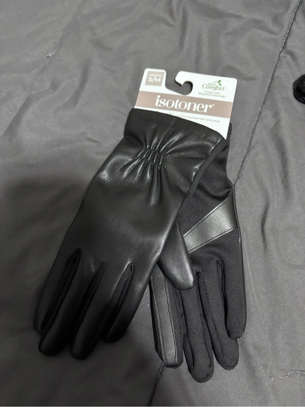 isotoner Women's Black Faux Leather Touchscreen Gloves